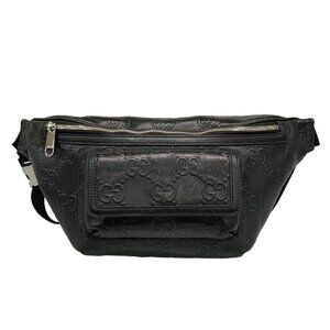 GUCCI Jumbo GG Large Belt Bag 645093 Black Leather Bum Bag